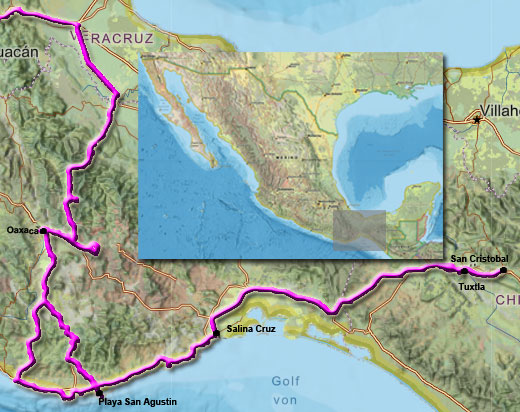 Route von San Cristobal nach Oaxaca