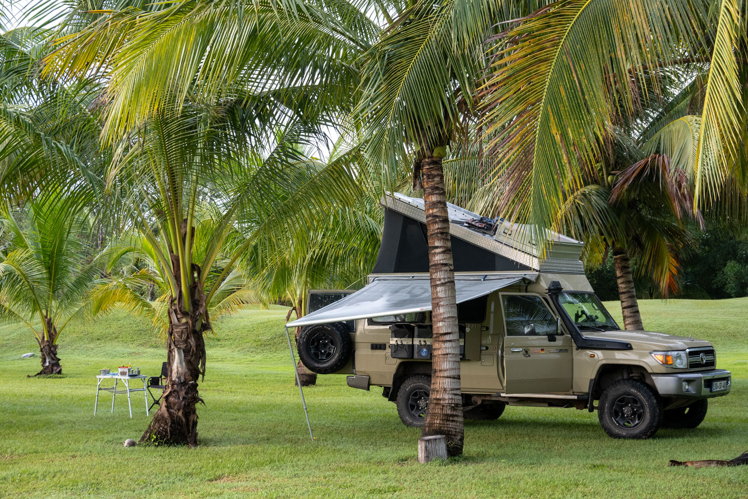 Camping unter Palmen beim Restaurant Los Tucanees